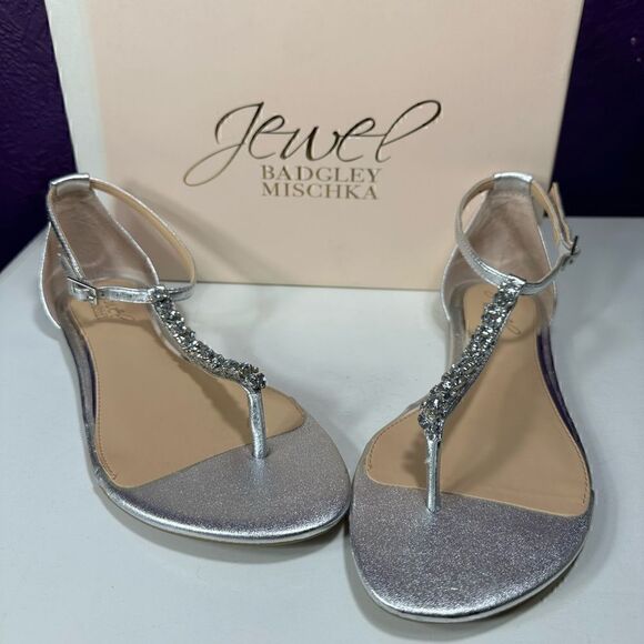 Jewel by Badgley Mischa Gabby Silver Jeweled Flat Sandals - Picture 1 of 9